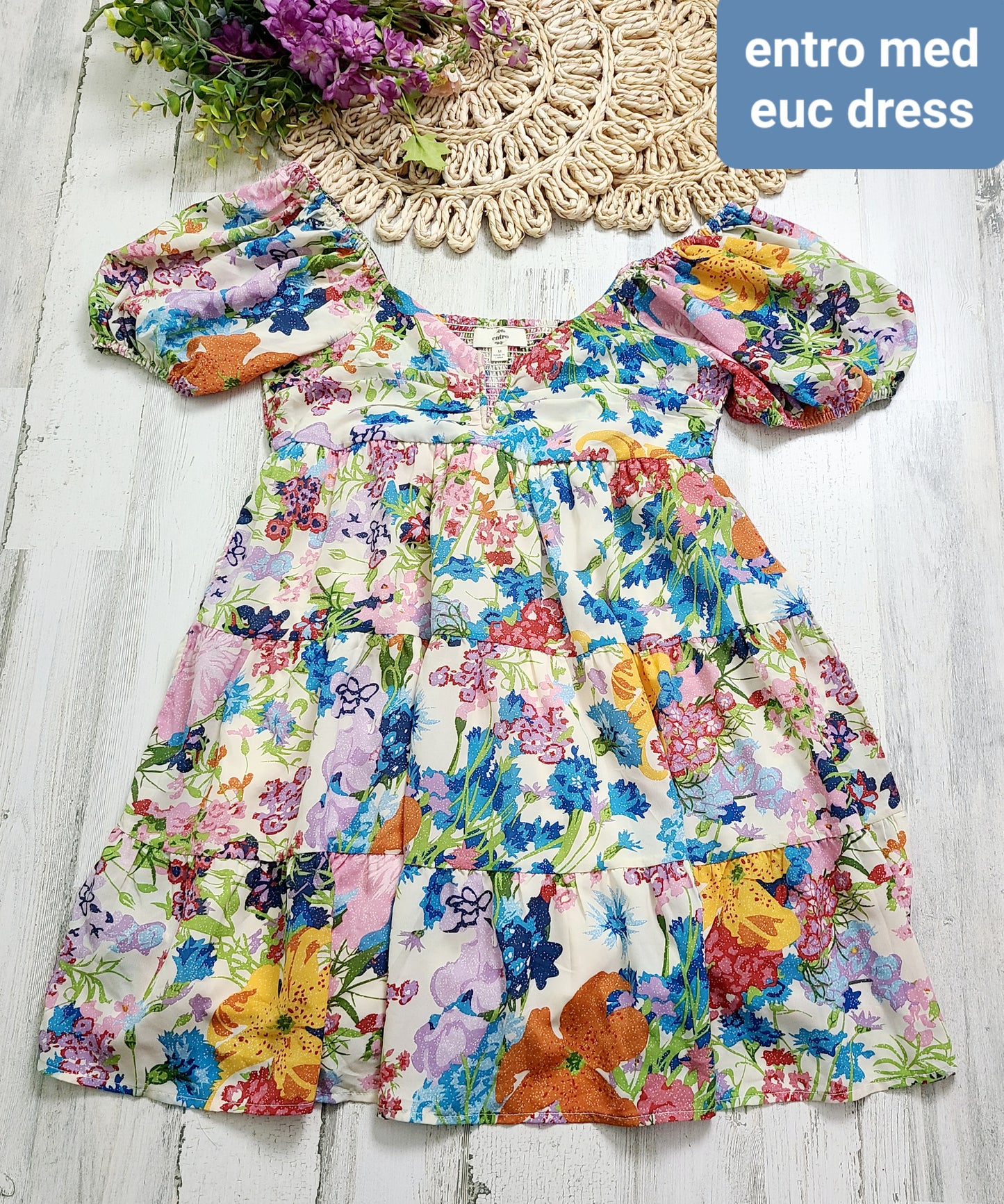 colorful entro puff sleeve dress