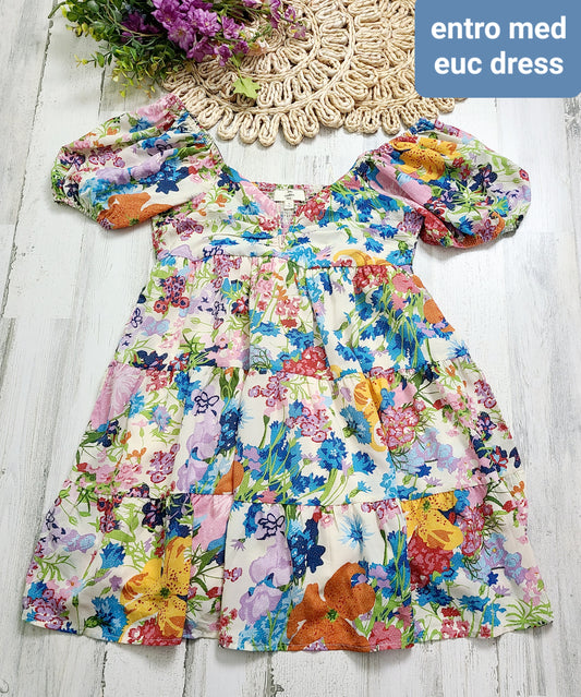 colorful entro puff sleeve dress