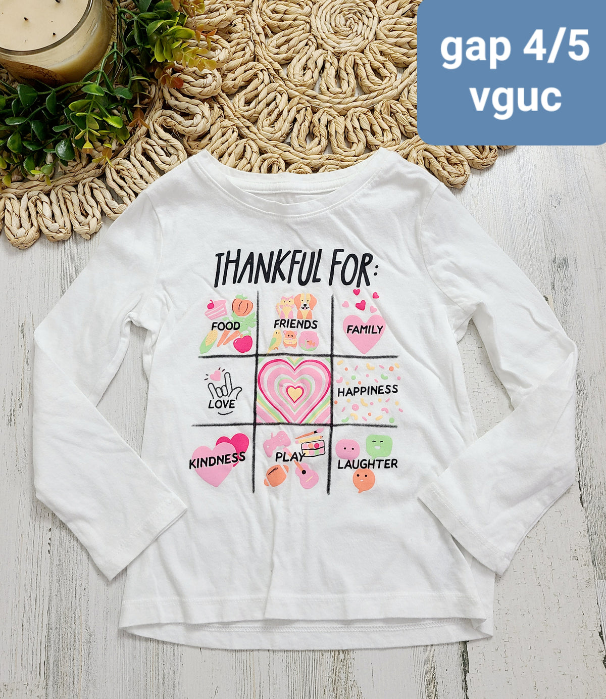 thankful for 9 squares on white tee gap