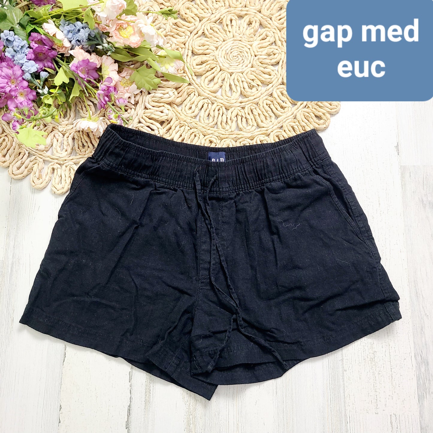 gap black linen shorts