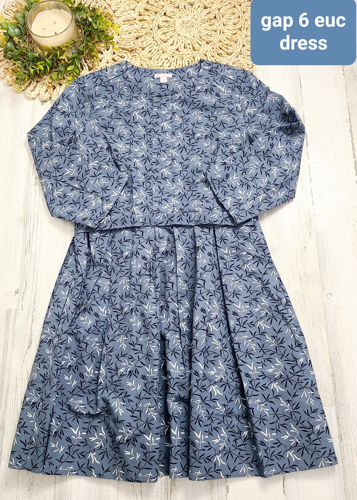 floral long sleeve blue gap dress