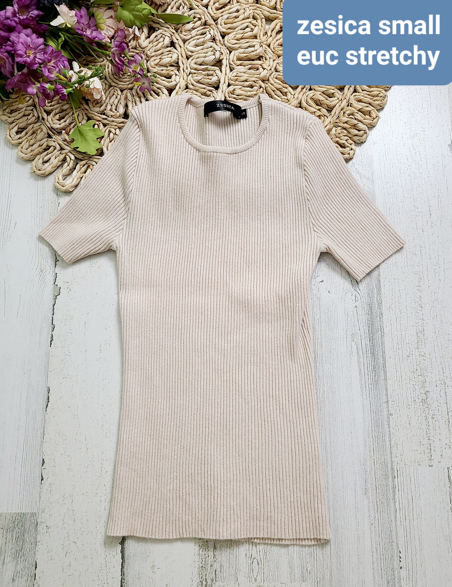 zesica ivory ribbed short sleeve