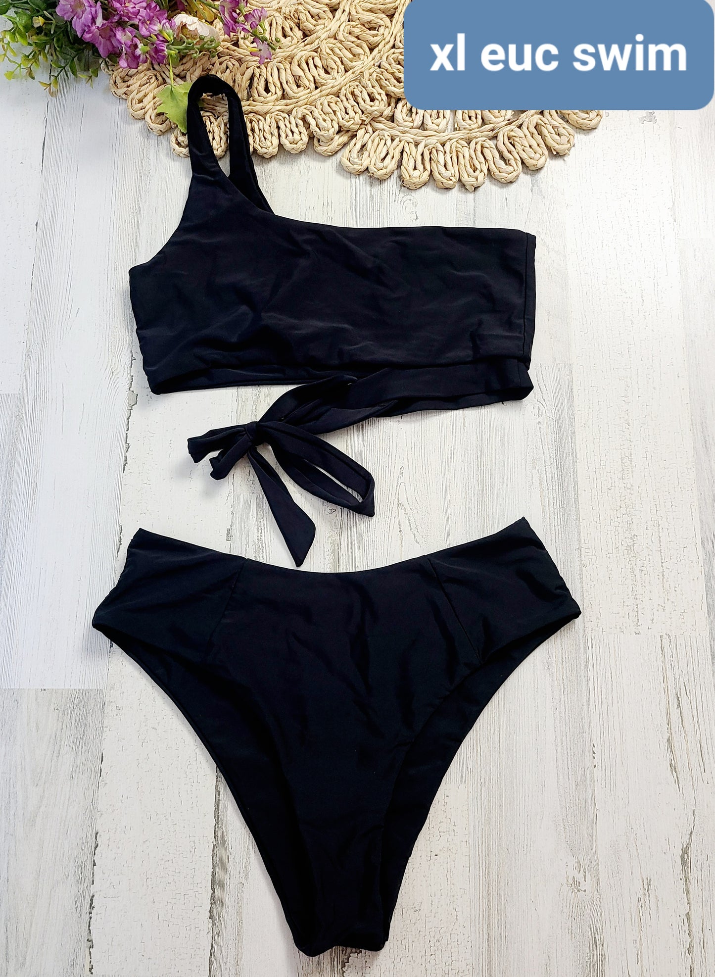 one shoulder black swim