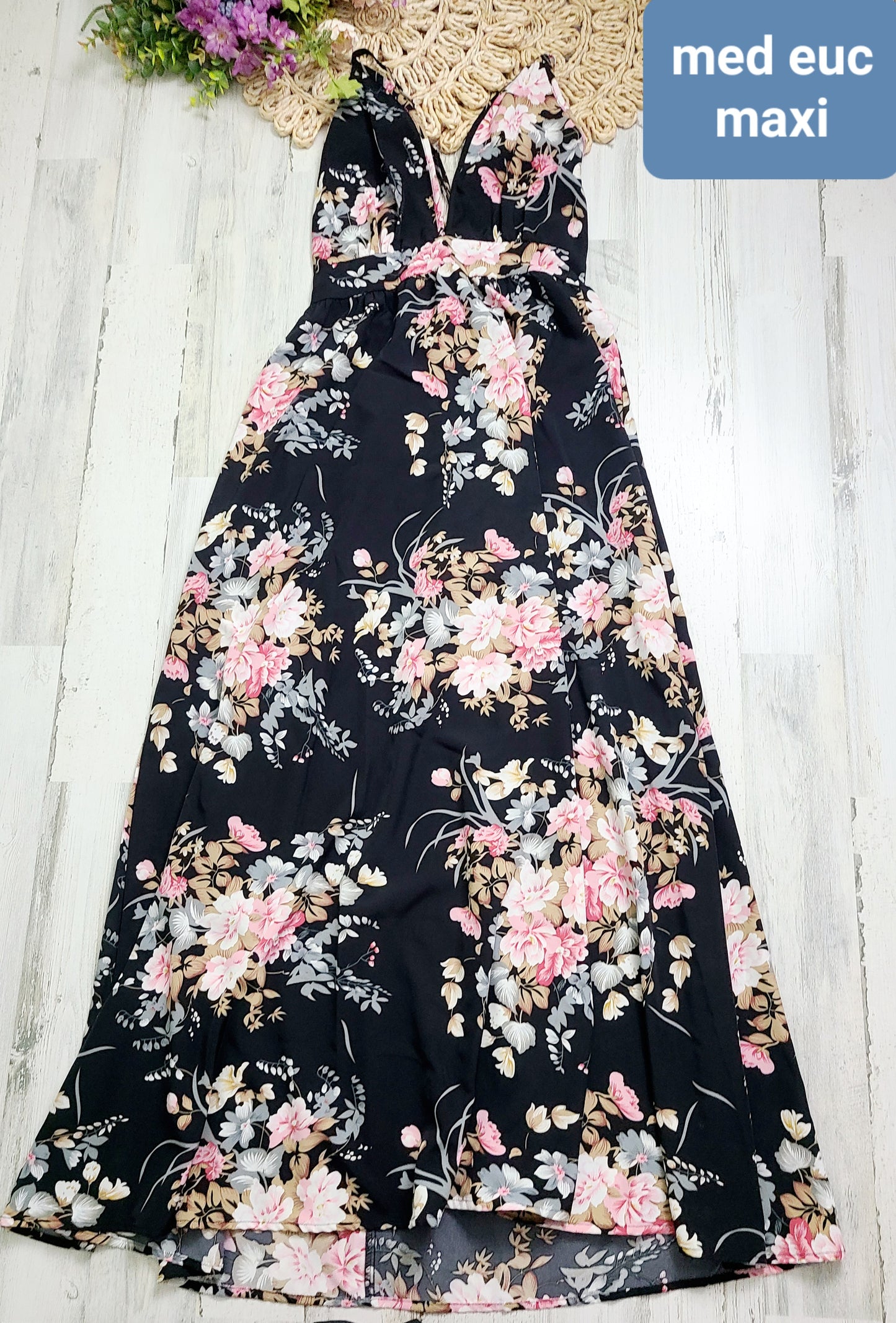 black and floral maxi no brand