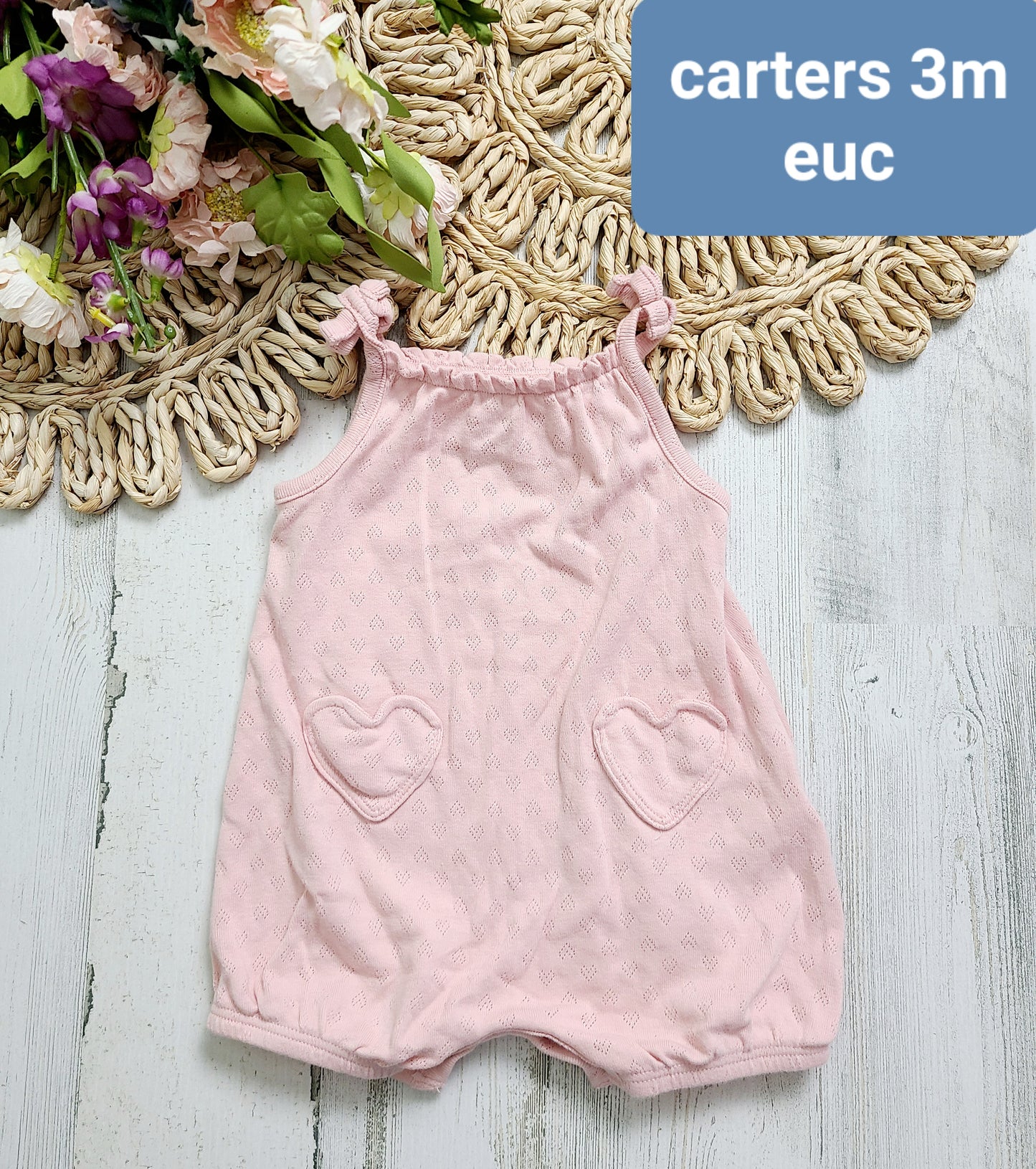 pink with heart pockets romper