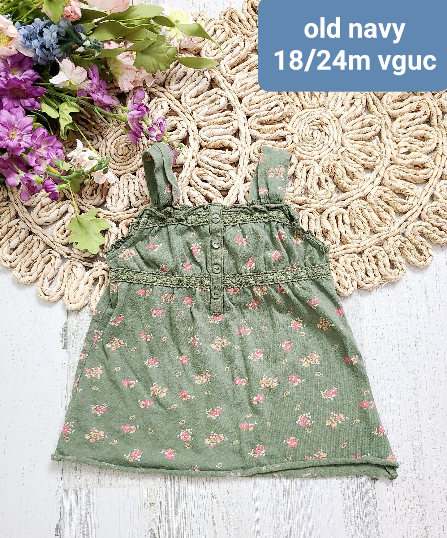 old navy olive floral tank girls 18/24m