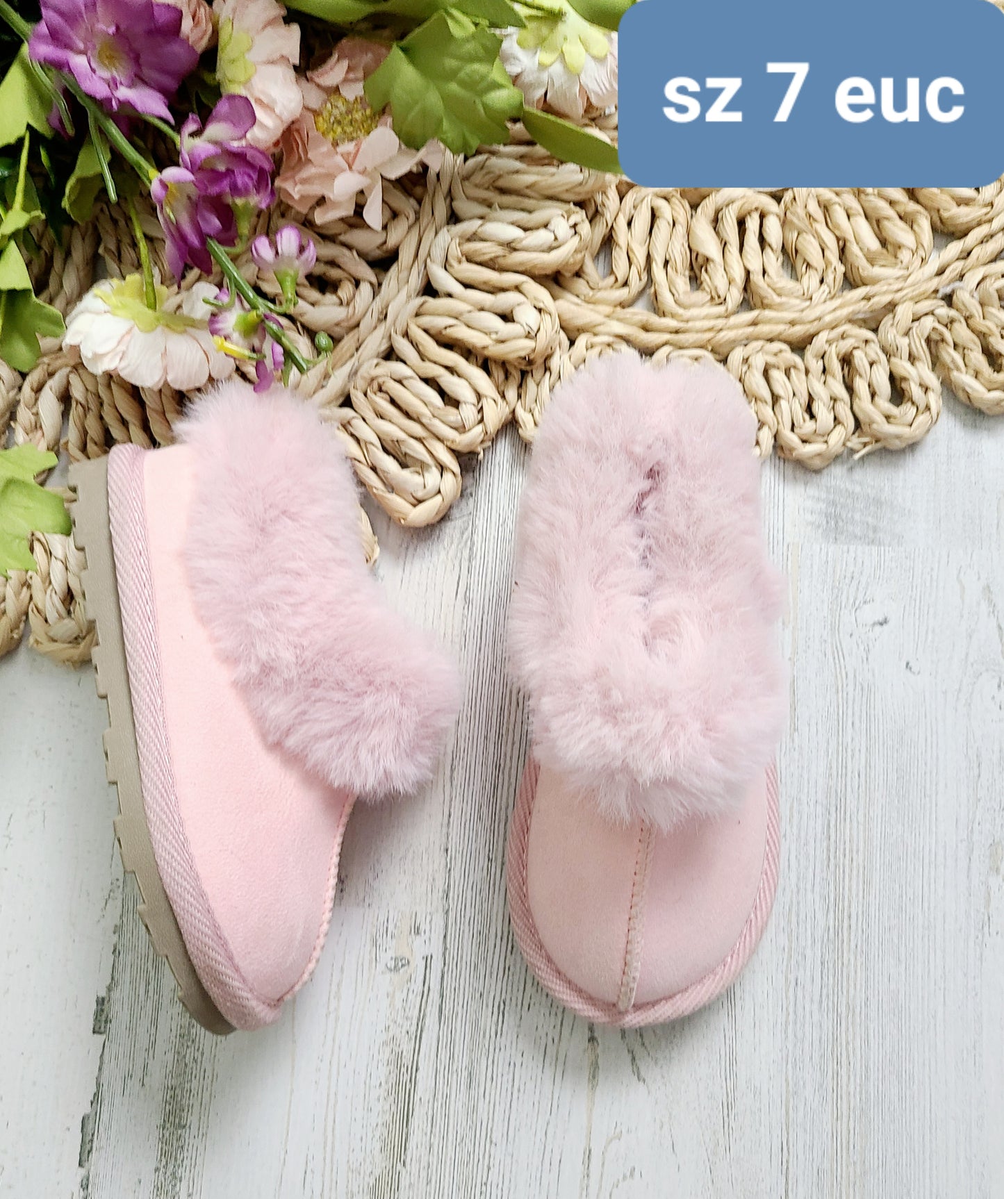 fur pink slip ons