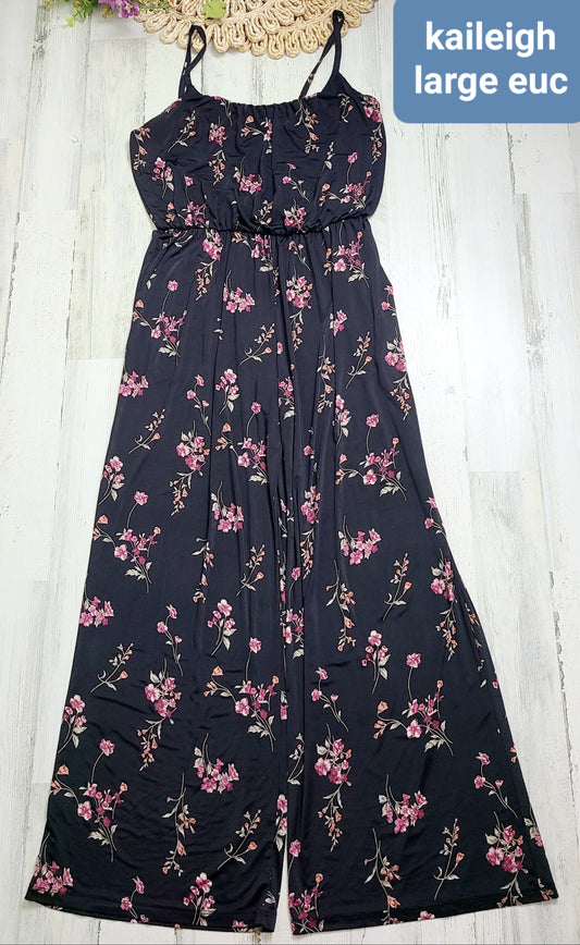 kaileigh black jumpsuit pink flowers