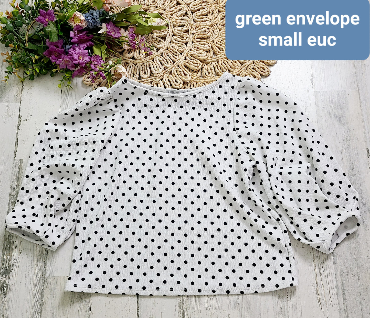 green envelope polka dot top