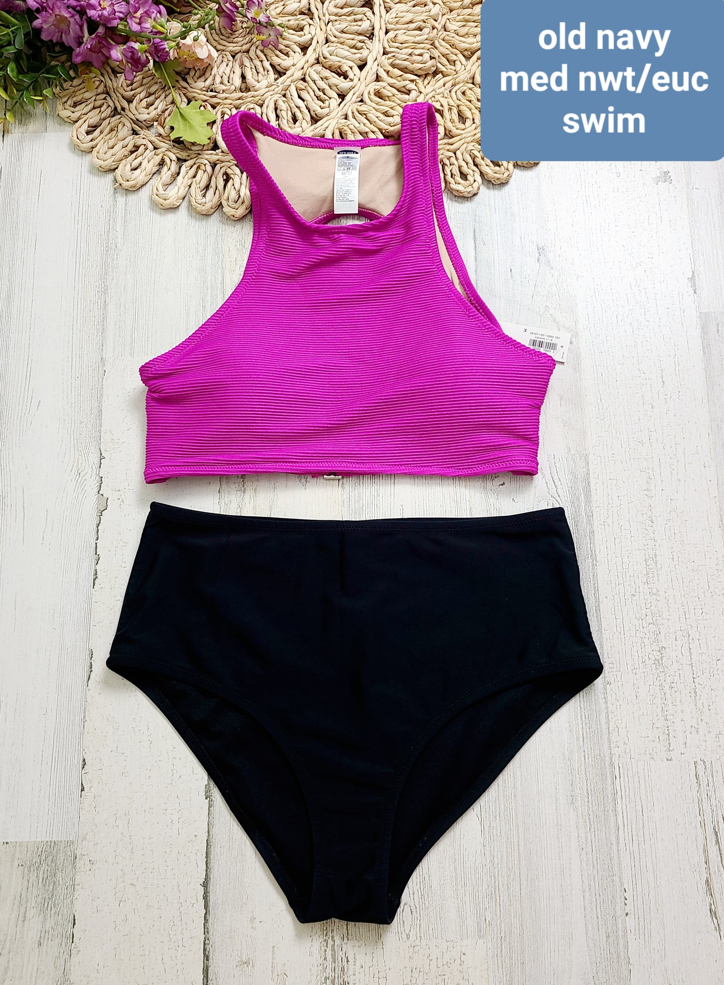 old navy pink top black bottoms swim new top