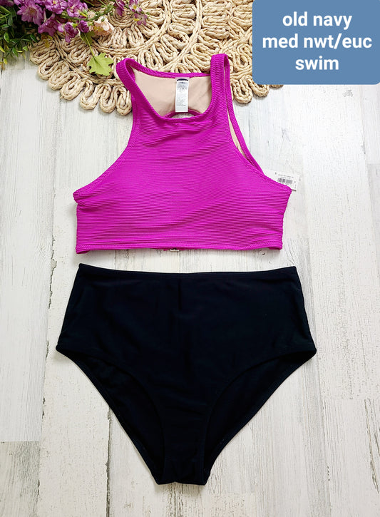 old navy pink top black bottoms swim new top