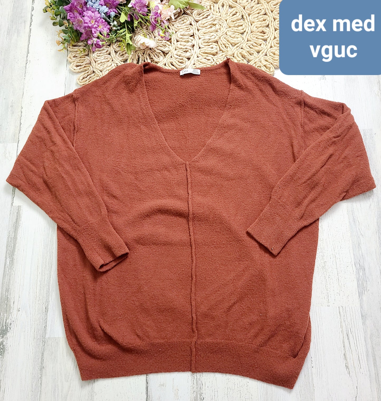 v neck burnt orange sweater dex