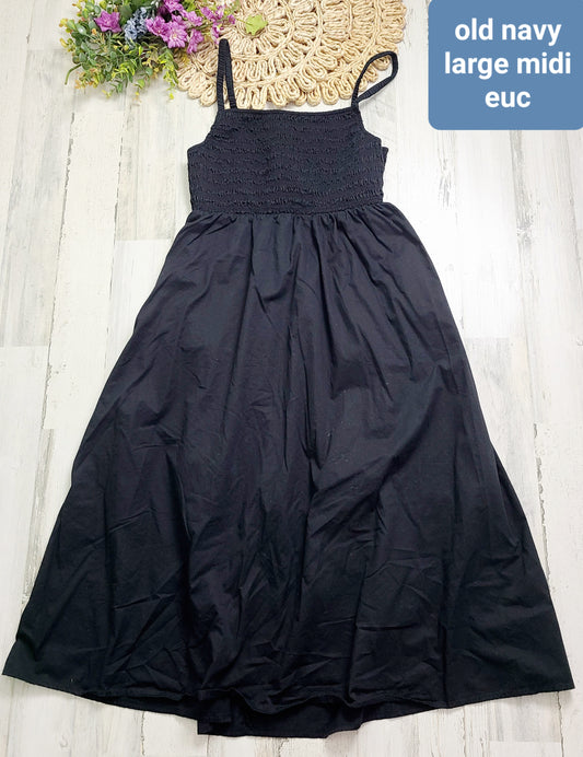 old navy smocked top midi black dress womens