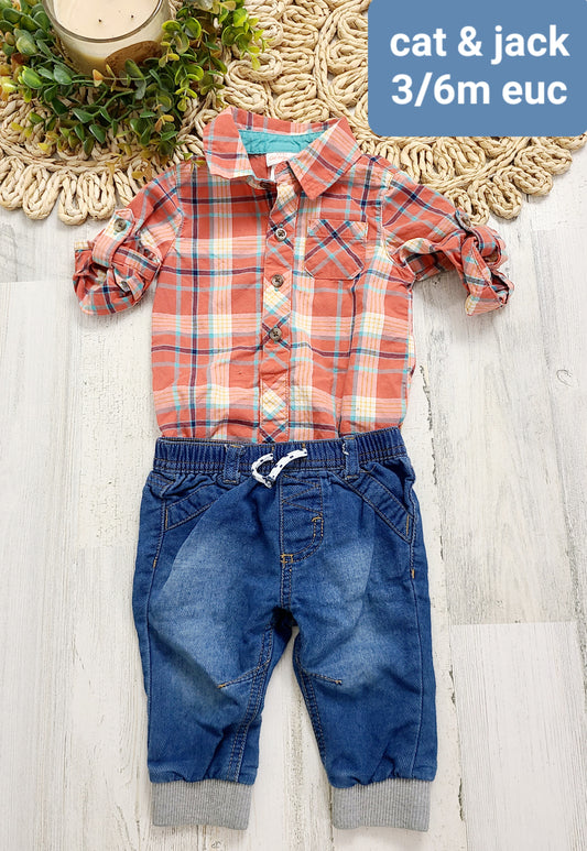 cat&jack orange plaid and jeggings