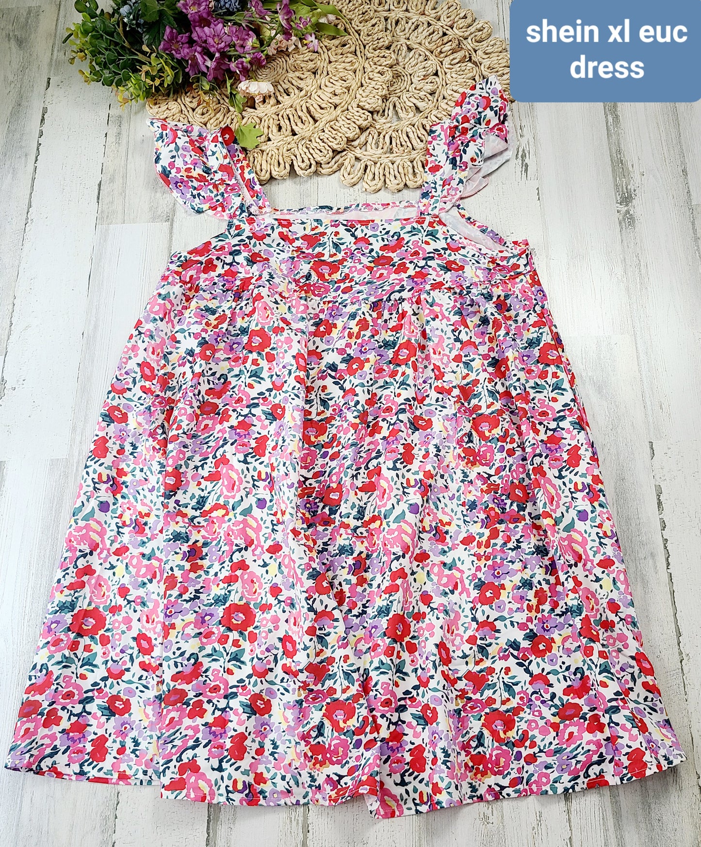 shein pink red floral dress