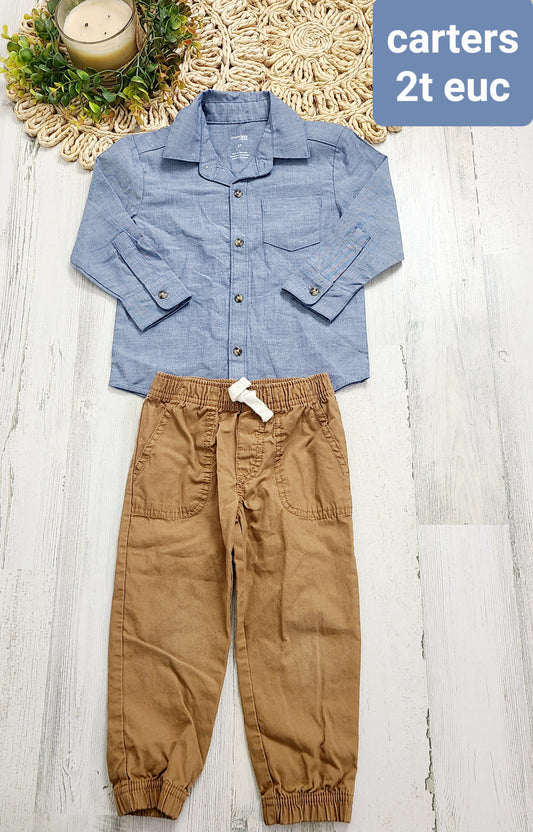 blue dress shirt and khaki joggers carters 2t