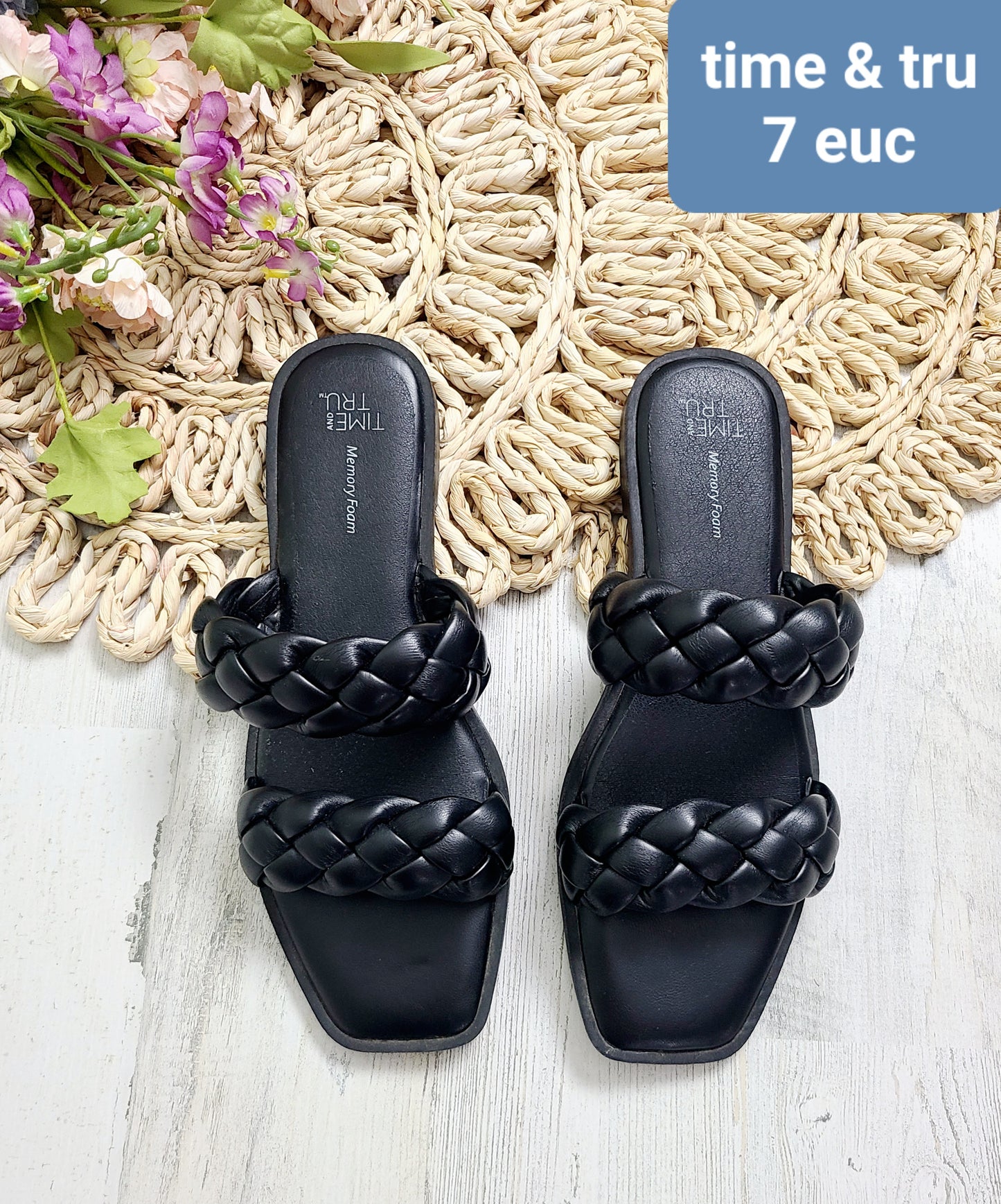 time and tru braided black sandals