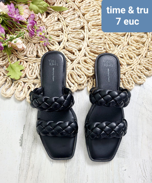 time and tru braided black sandals