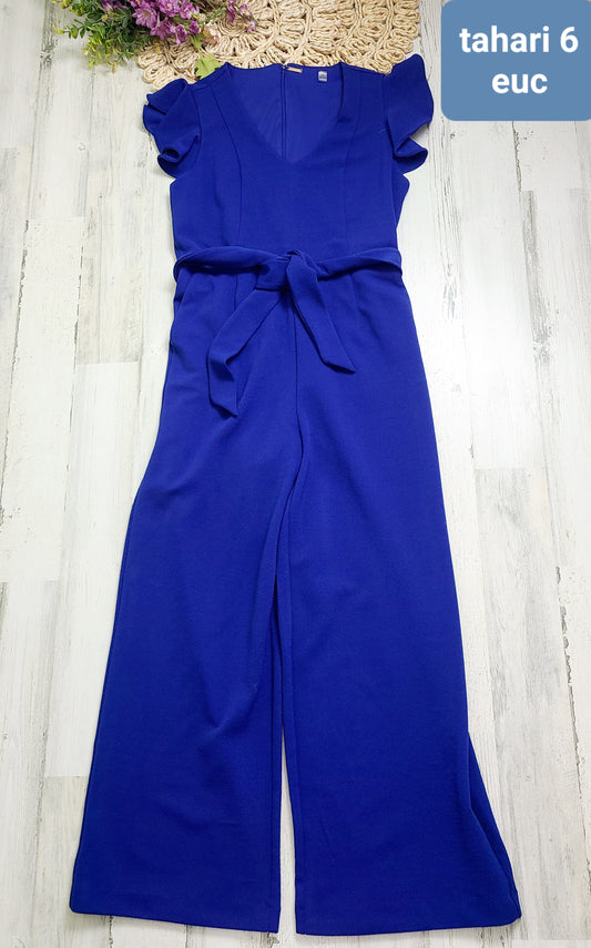 tahari blue jumpsuit tie waist