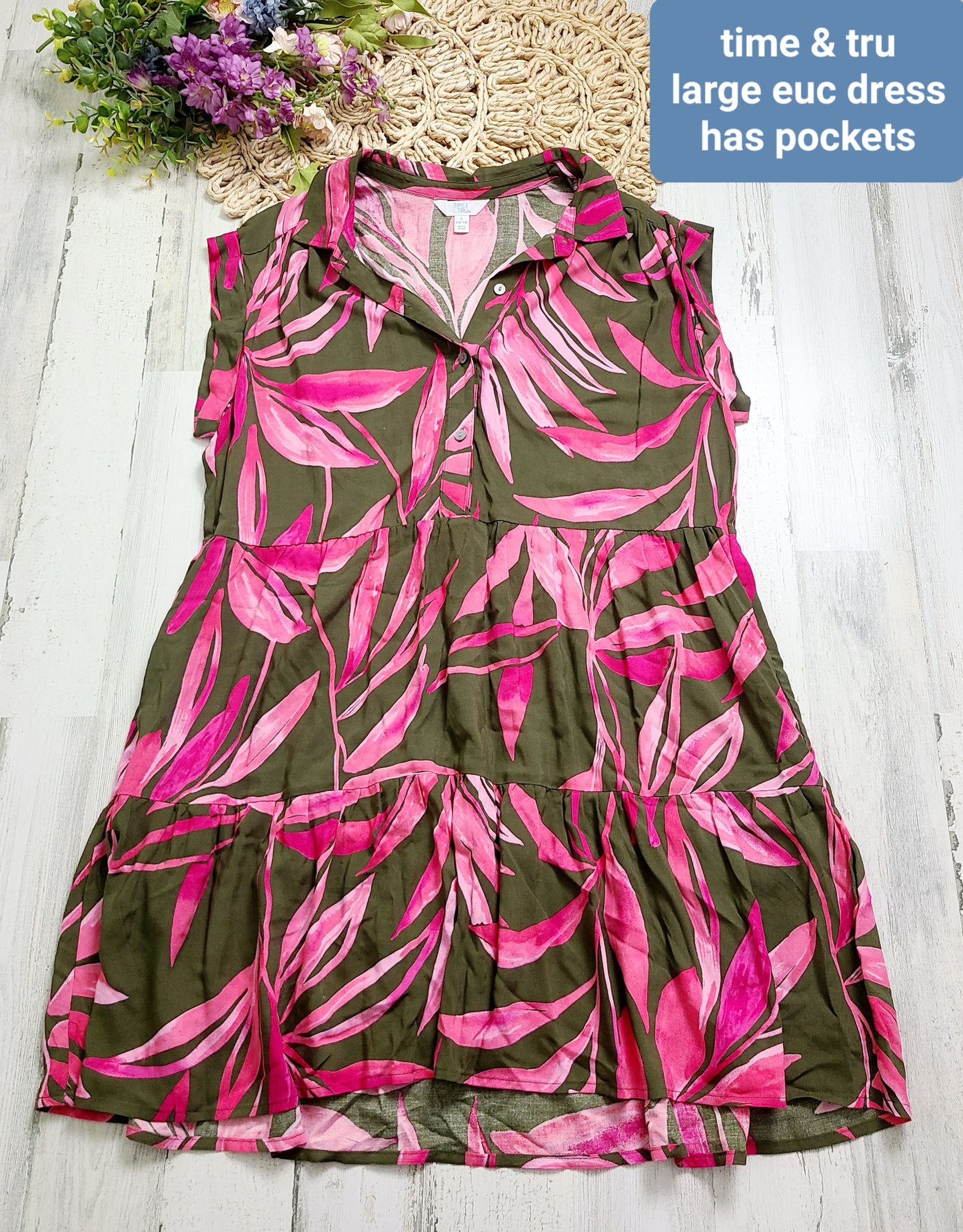 time & tru green pink dress