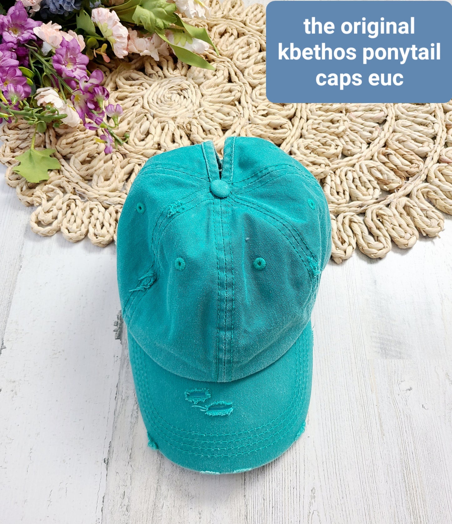 aqua ponytail hat
