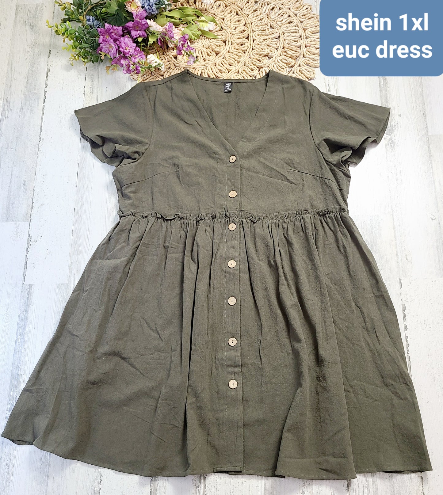 shein green button dress