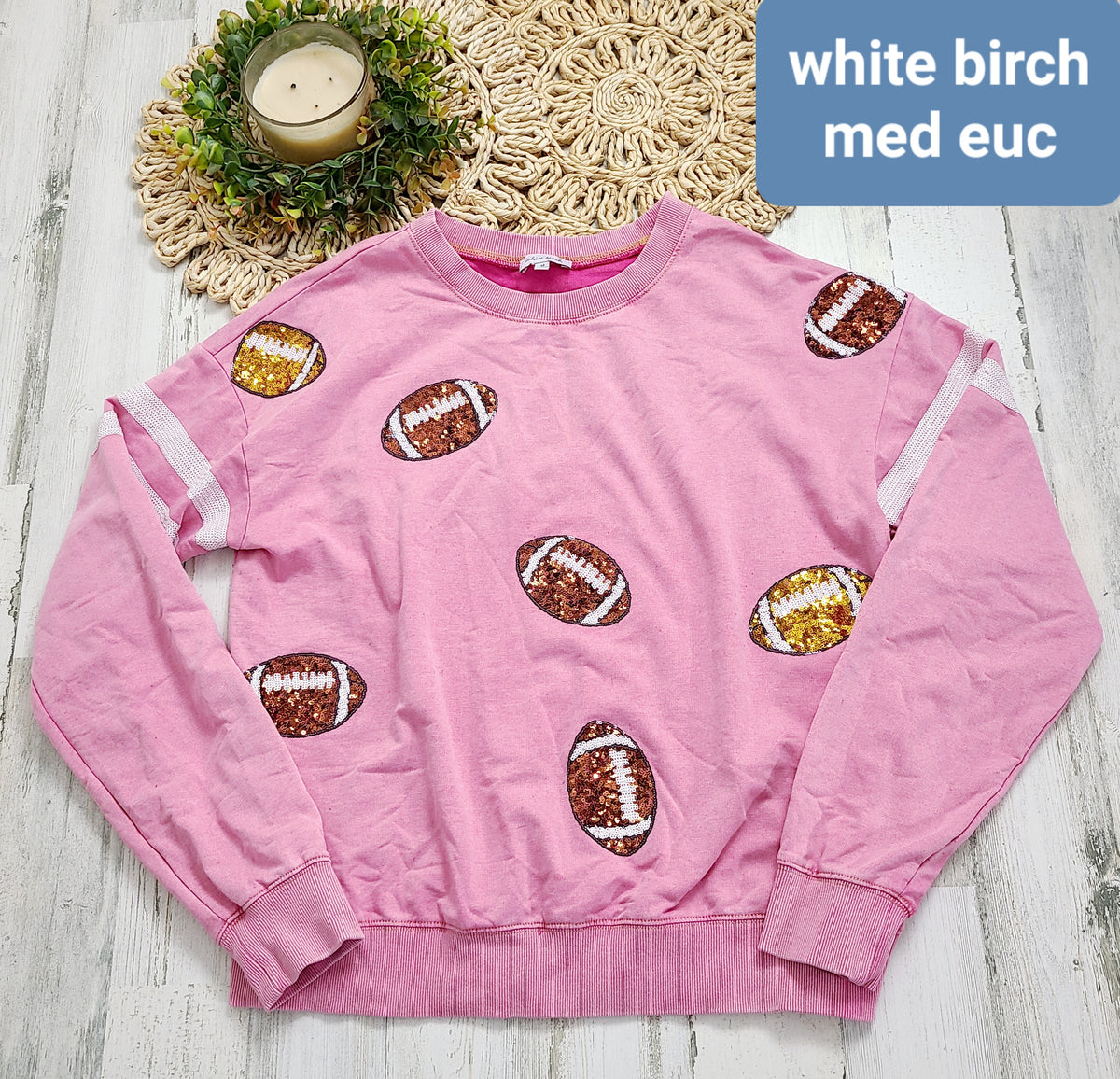 pink sequins football white birch