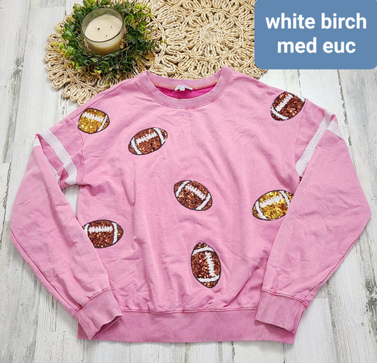 pink sequins football white birch