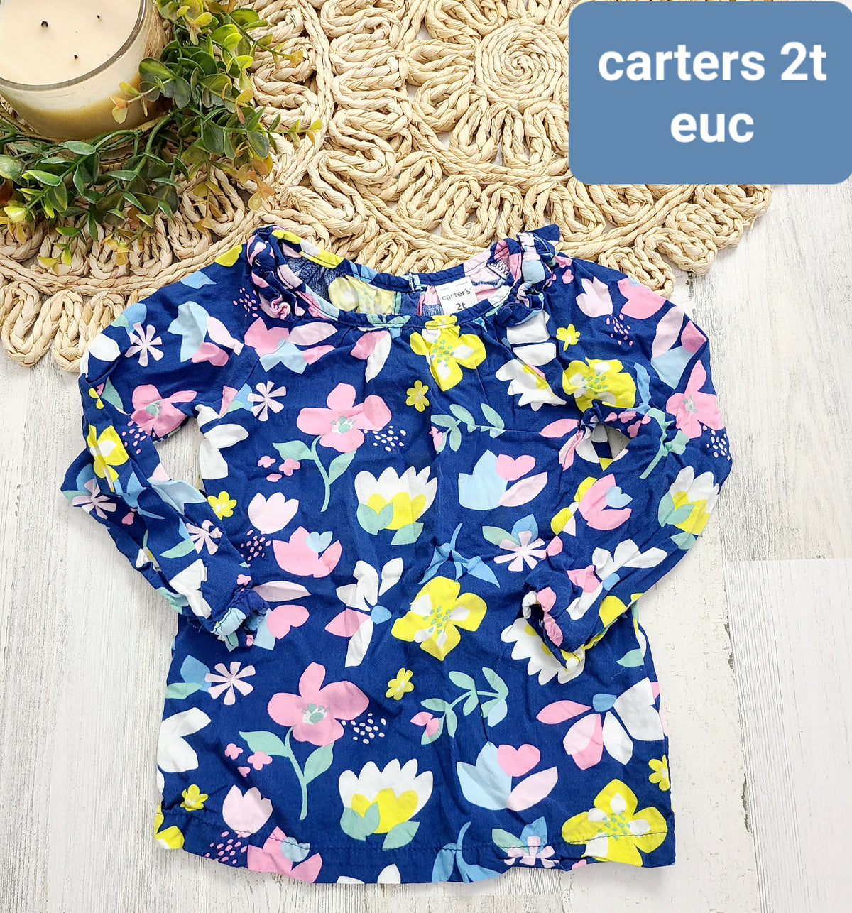 yellow pink & navy floral top carters