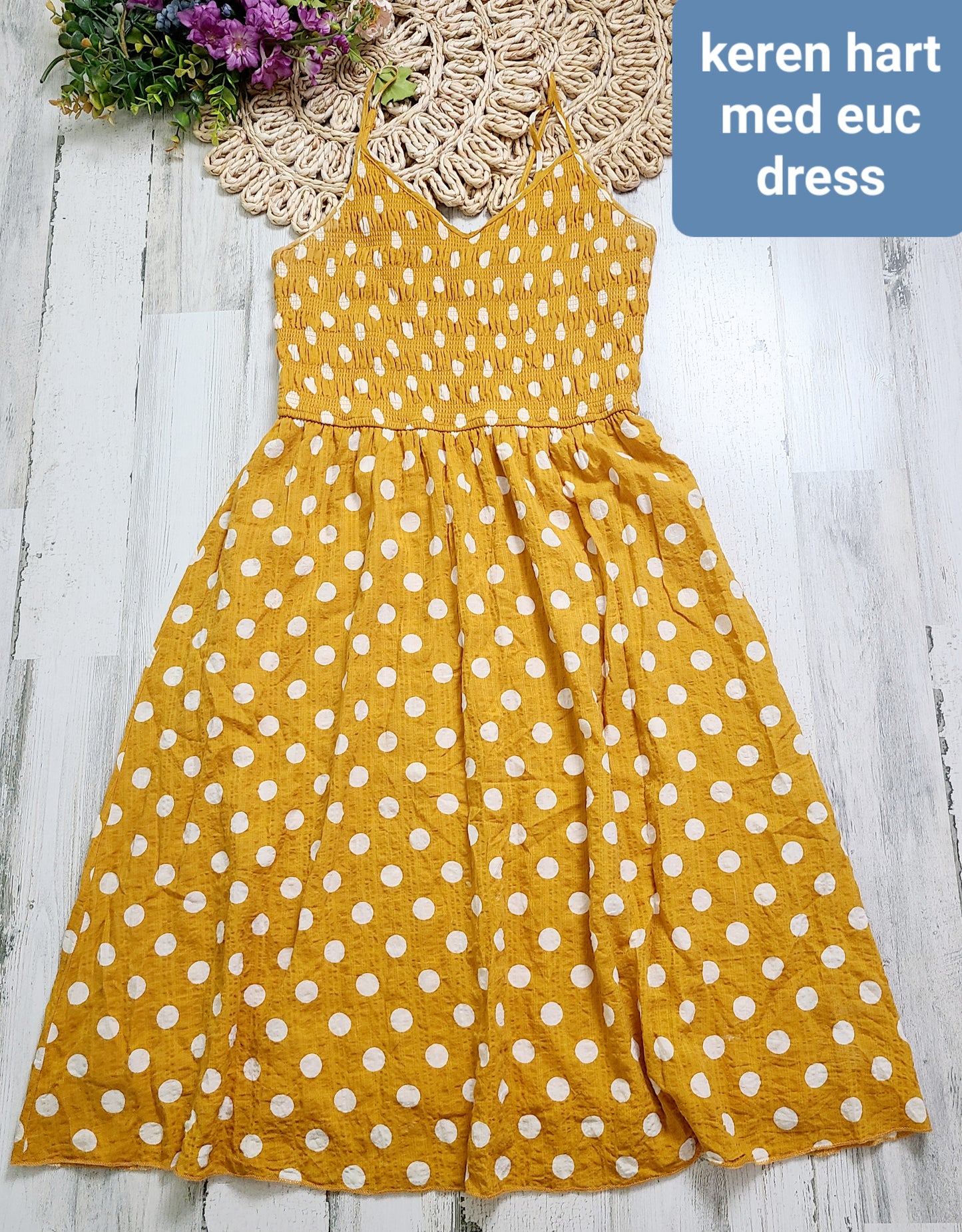 keren hart dot dress mustard