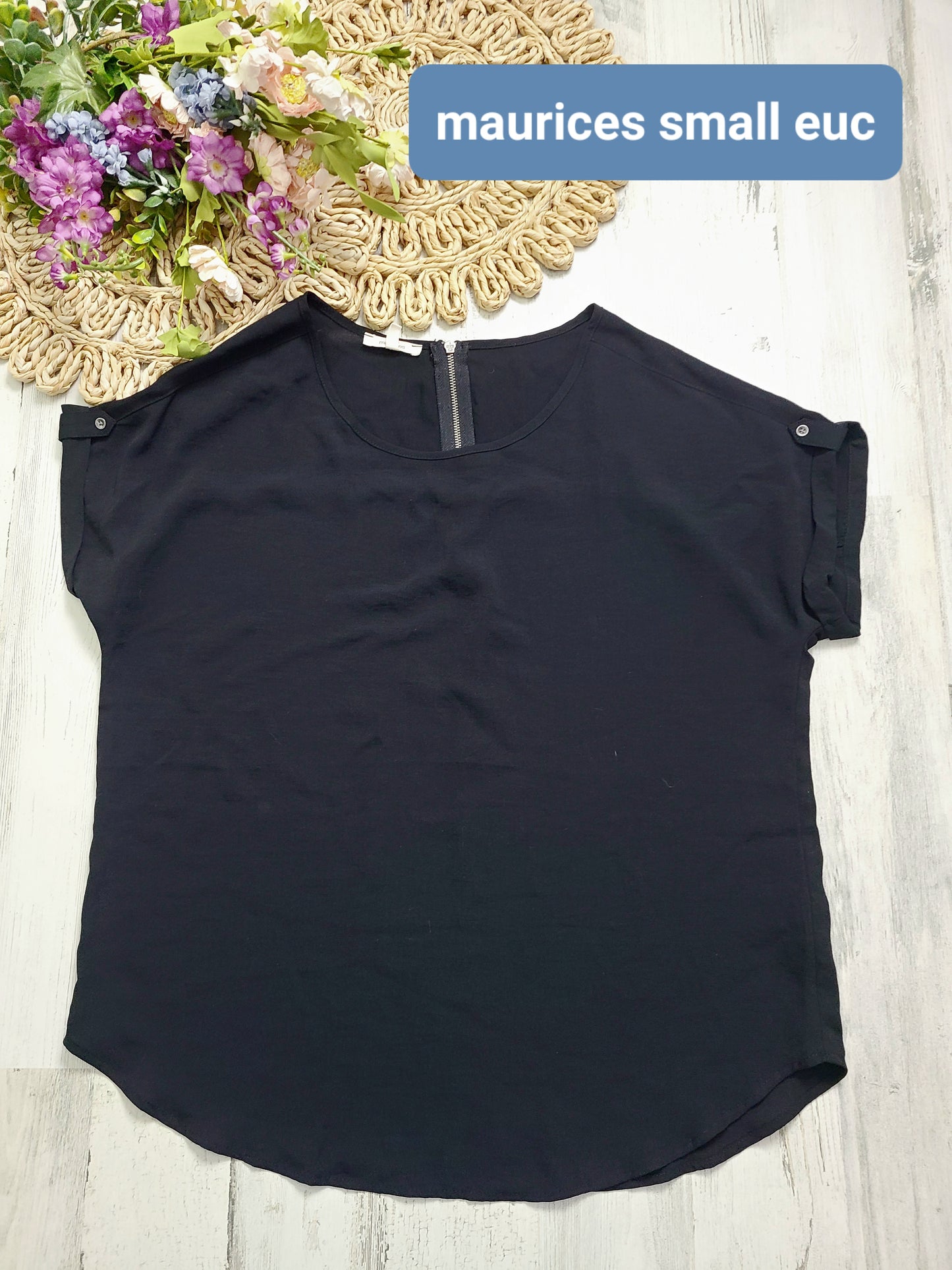 black maurices top zips in back