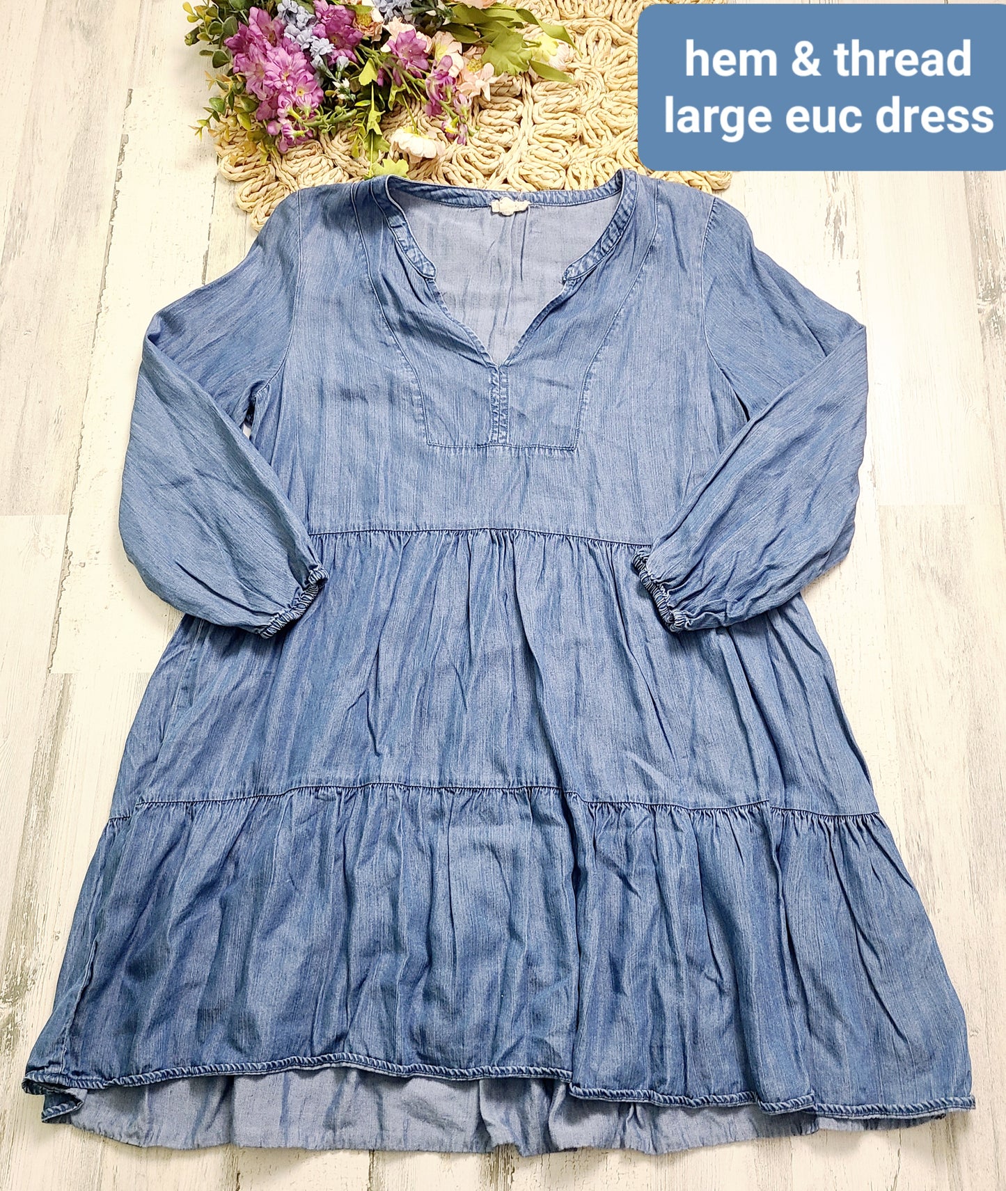 blue jean long sleeve hem & thread dress