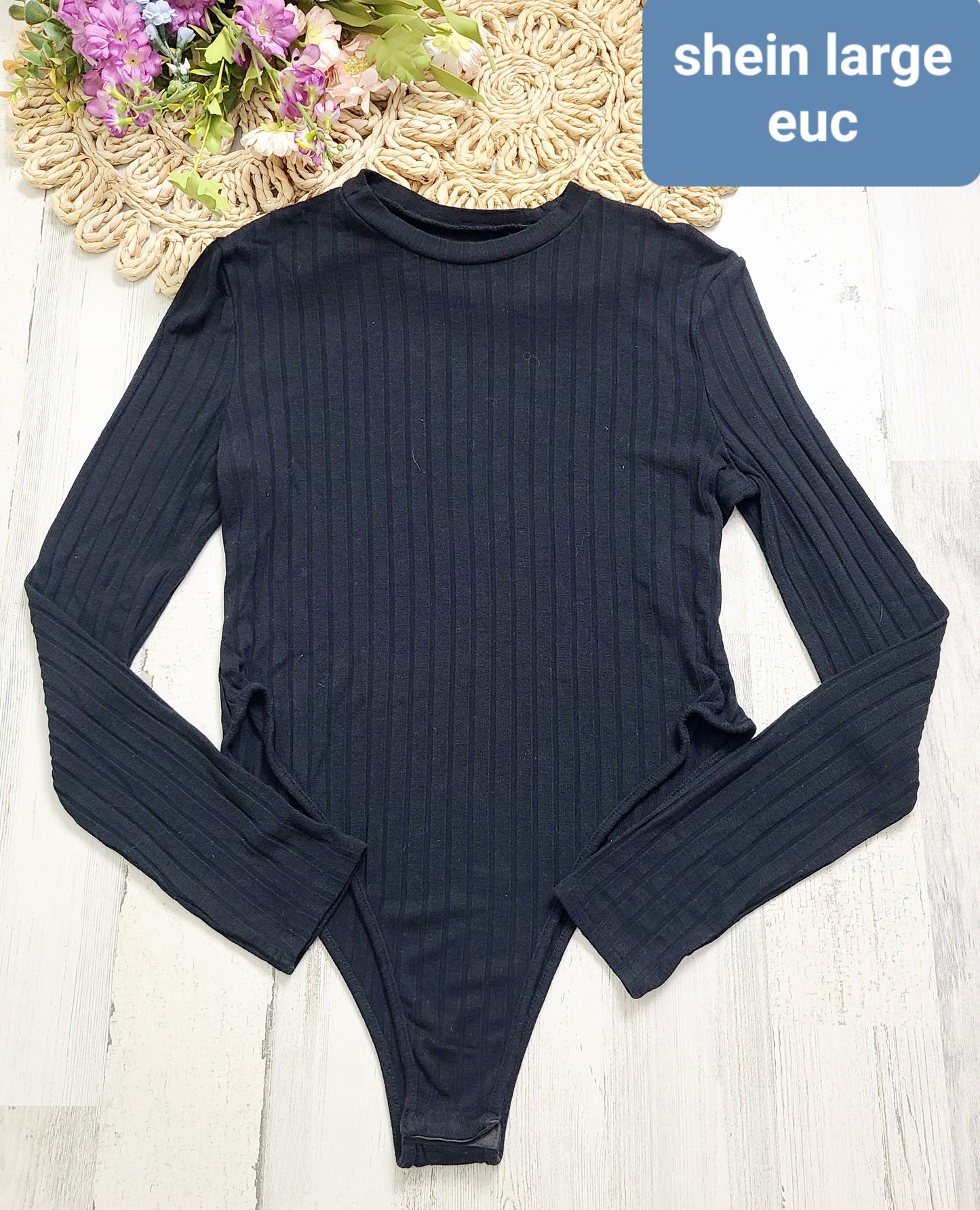 shein ribbed bodysuit black