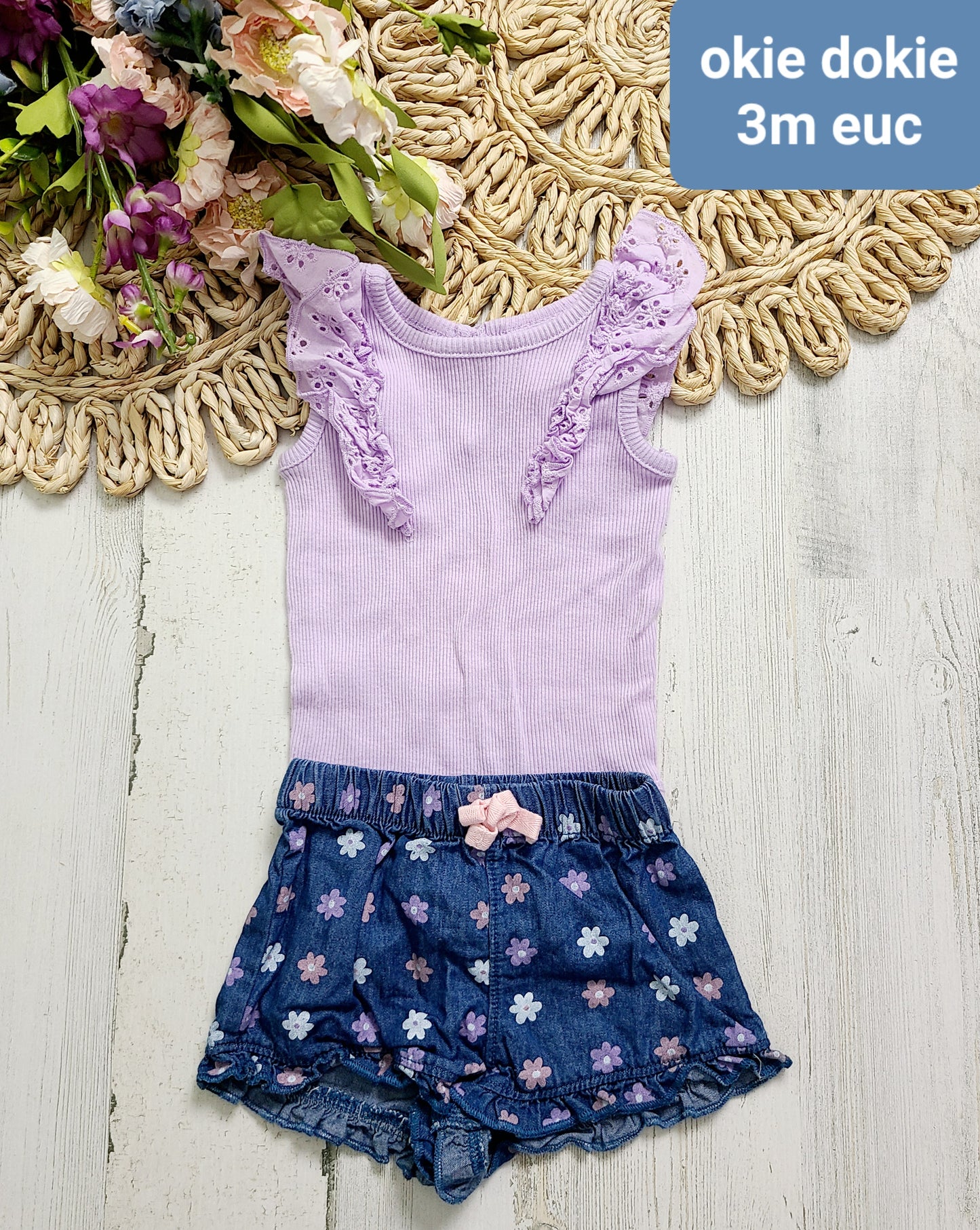 purple and daisy shorts 3m
