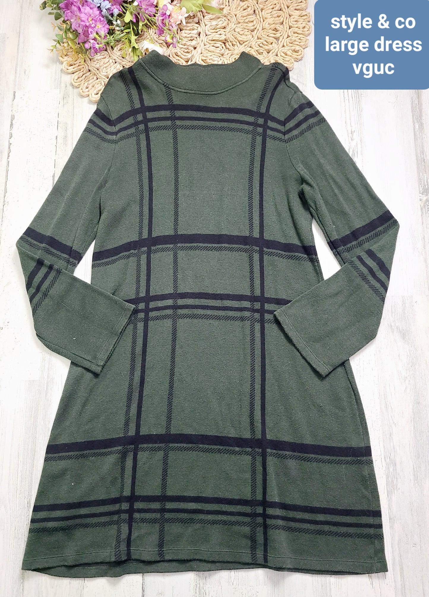dark green checkered dress style & co