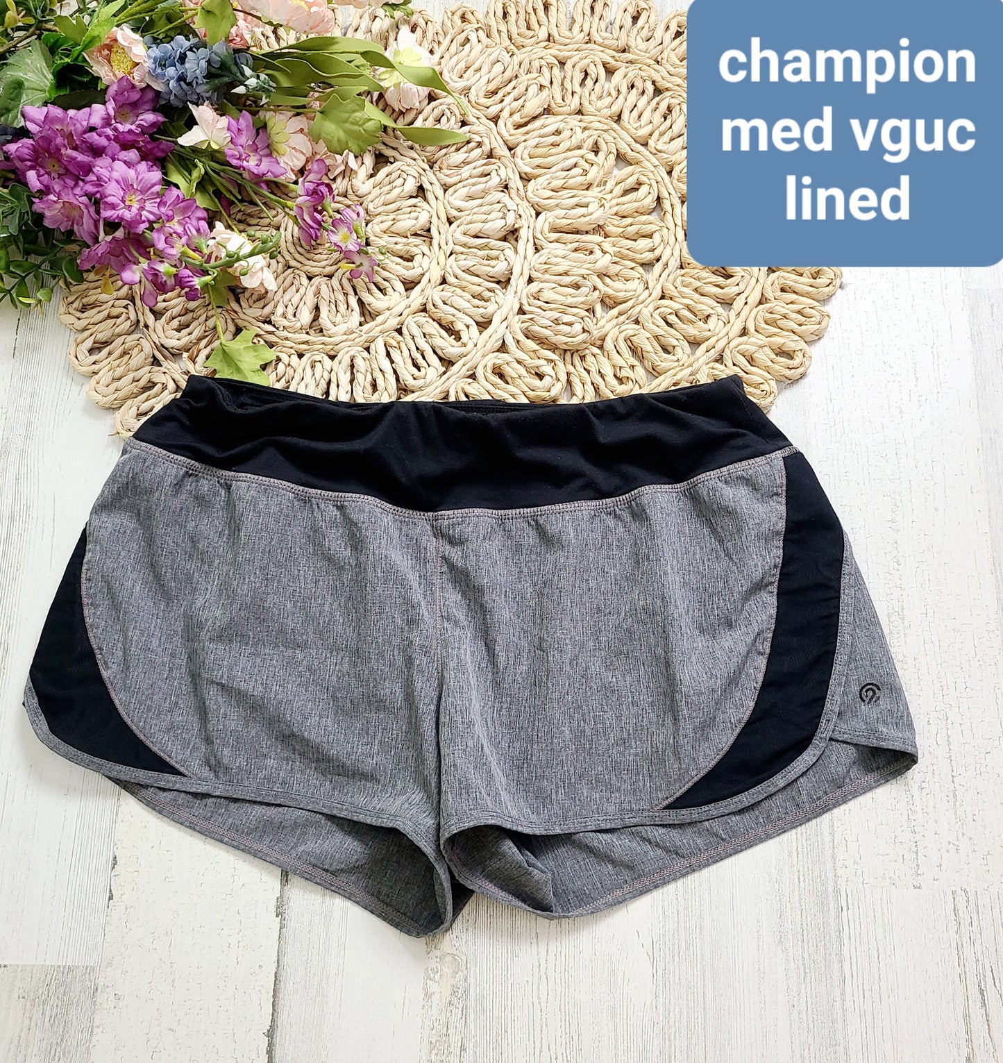 champion gray black shorts