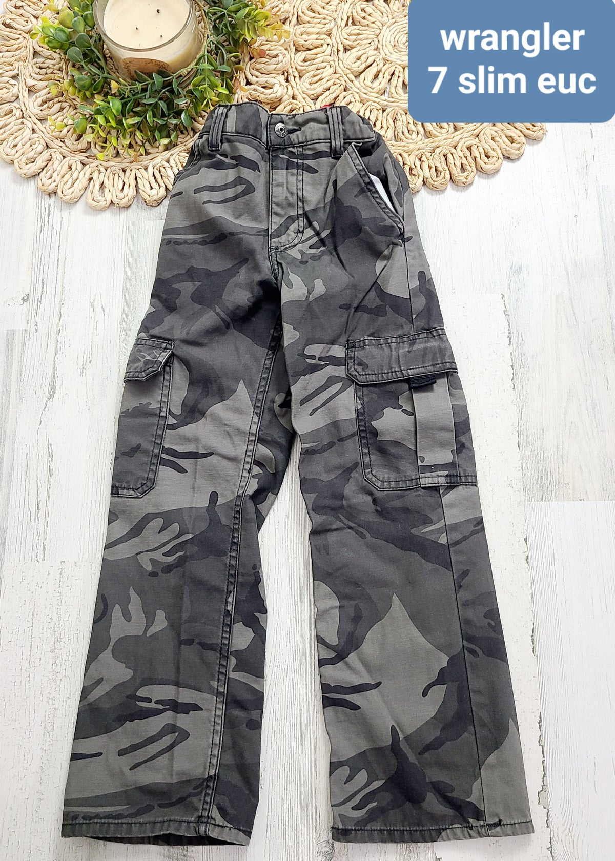 camo wrangler cargo pants slim