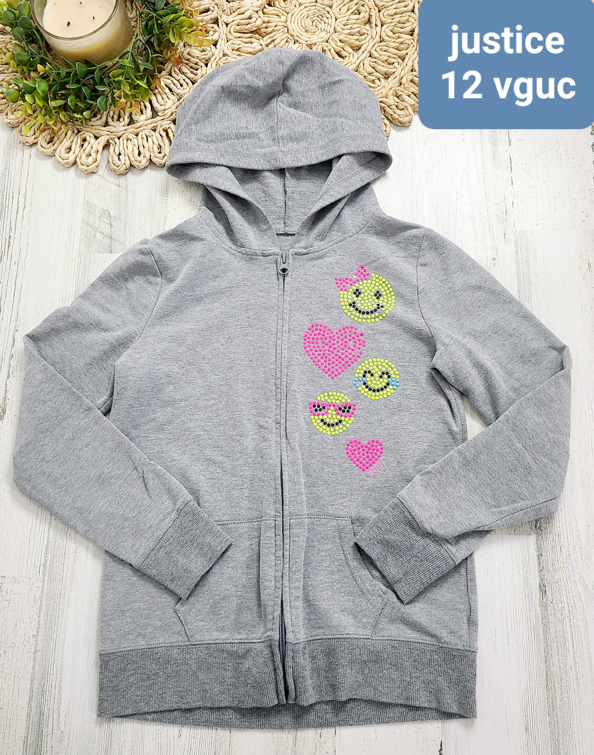 sequin emoji grey full zip jacket justice