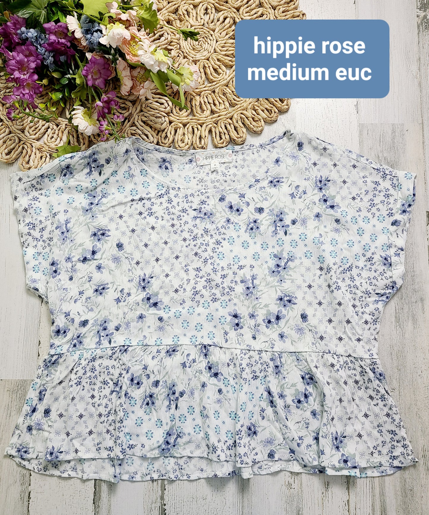 hippie rose peplum blue white