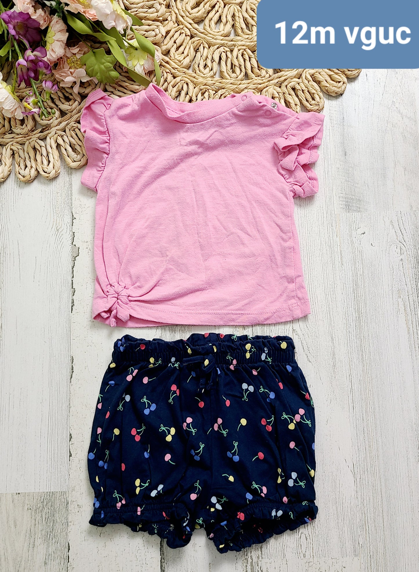 pink top and cherry shorts