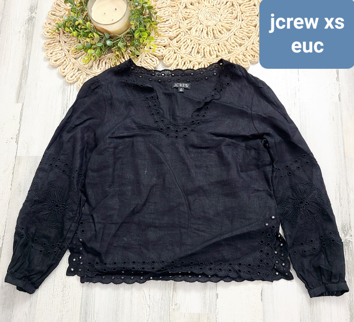 black eyelet jcrew top xs