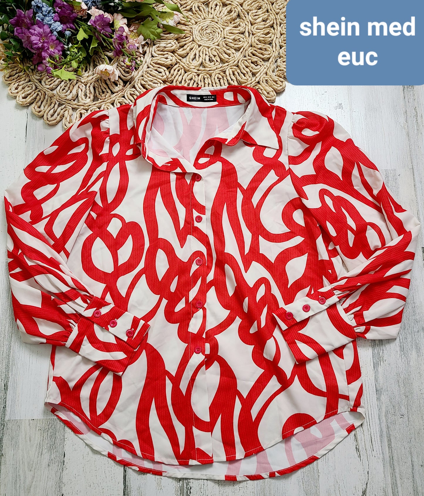 shein red white swirl blouse