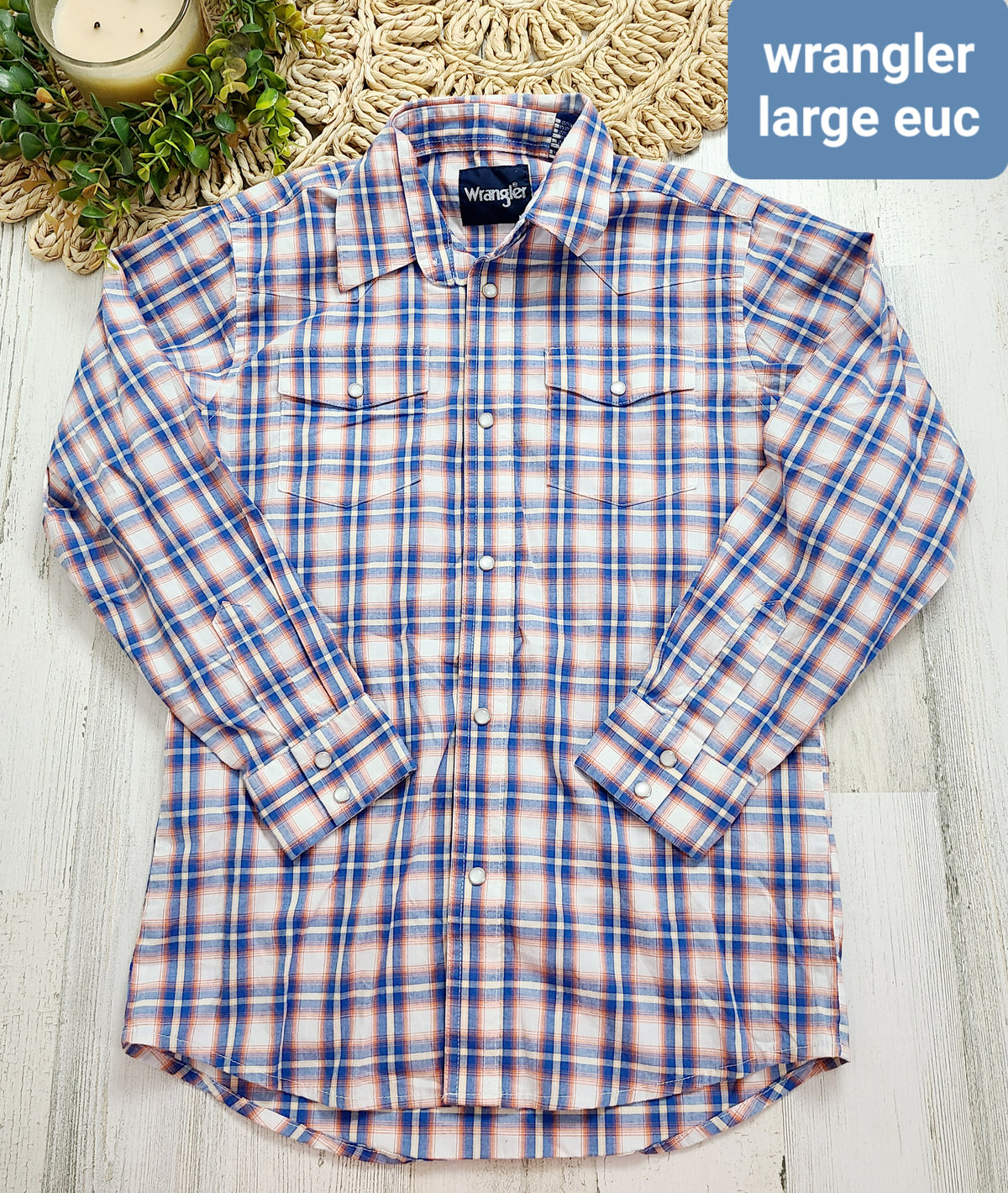wrangler blue orange plaid