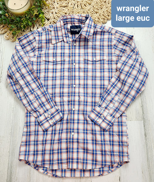 wrangler blue orange plaid