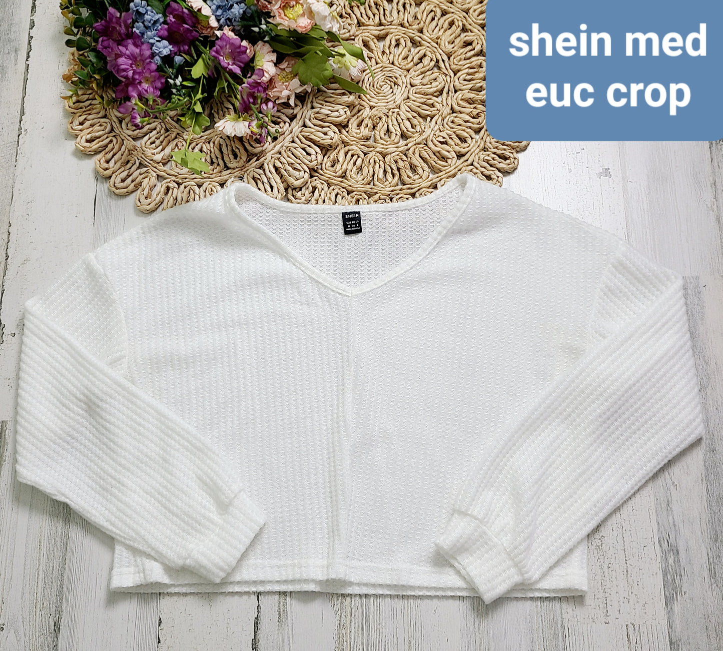 crop white waffle shein