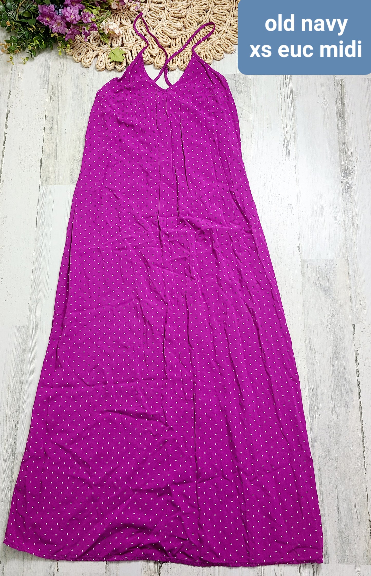 old navy fushia dot dress midi