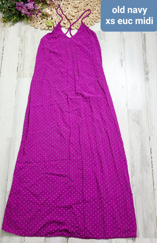 old navy fushia dot dress midi