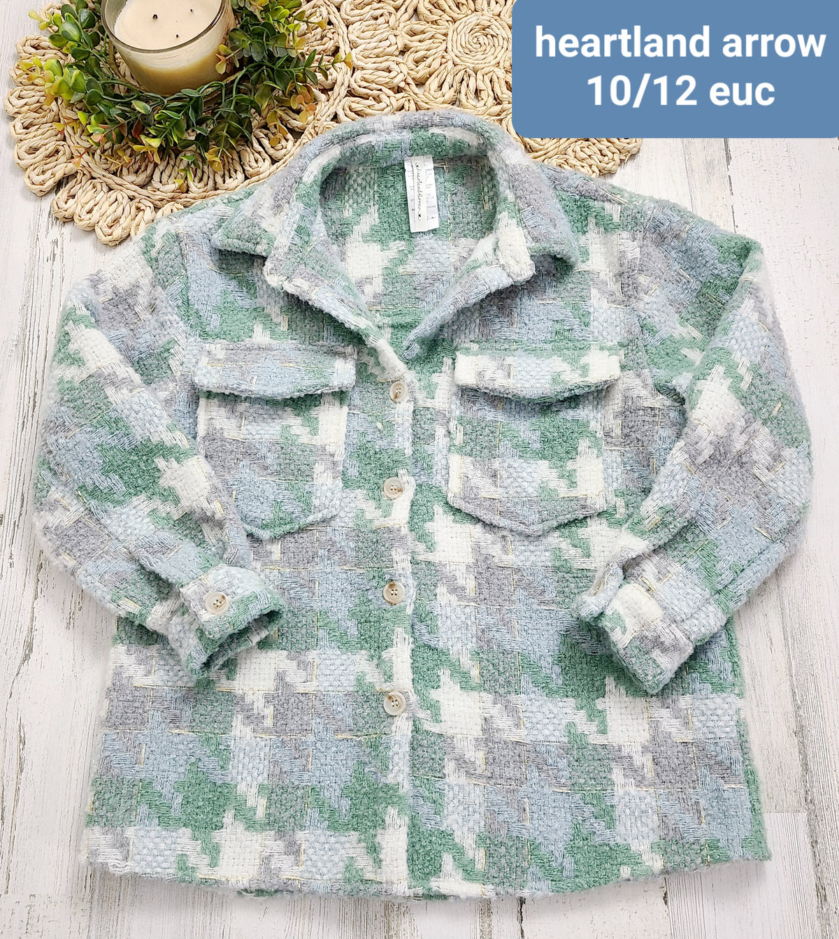 blue and grey shacket heartland arrow