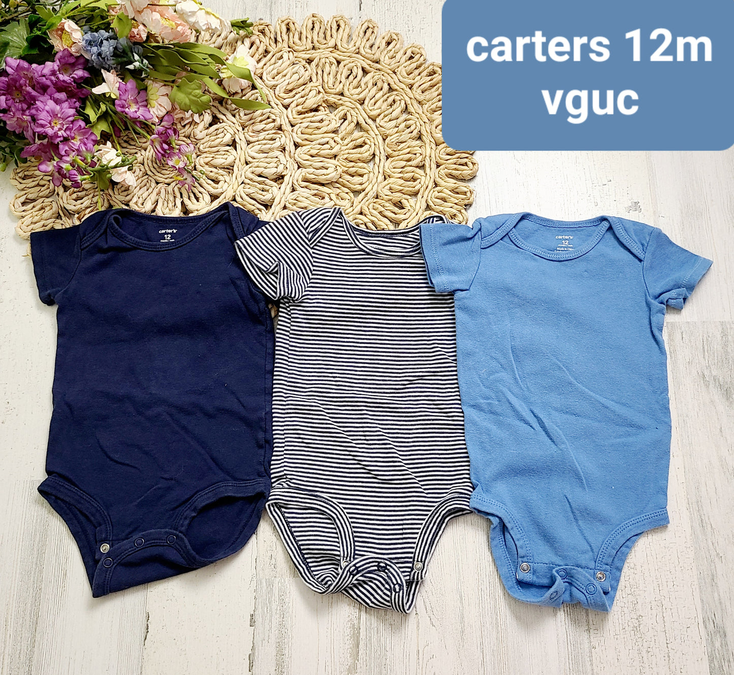 blue 12m carters onesies