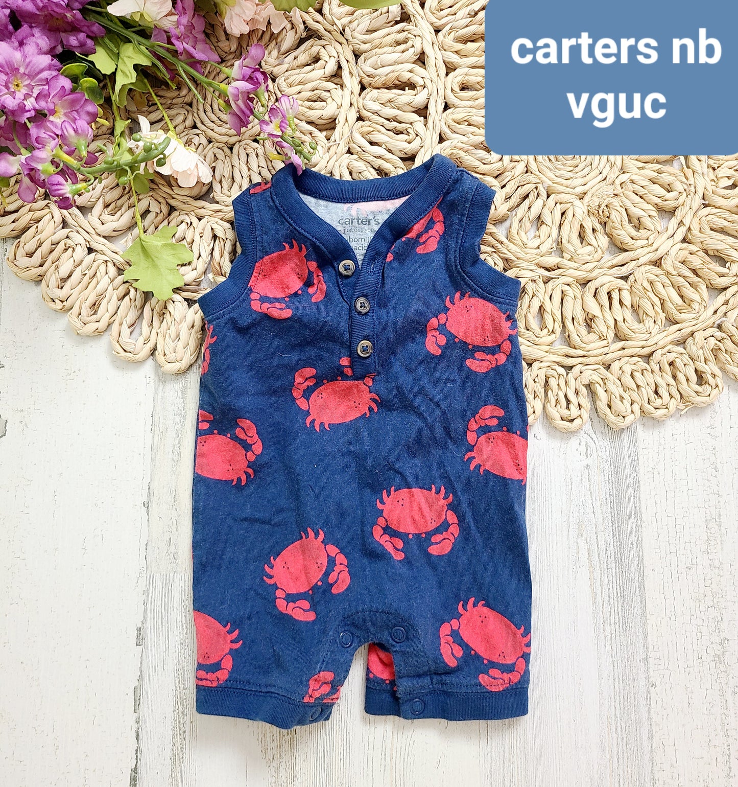 carters red navy crab romper